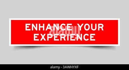 Rote quadratische Aufkleber mit Wort verbessern Sie Ihr Erlebnis auf grauem Hintergrund Stock Vektor