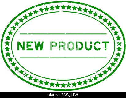 Grunge Green New Products Wort Ovaler Gummisiegelstempel auf weißem Hintergrund Stock Vektor
