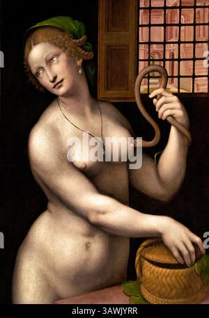 Der Tod von Kleopatra VII. Philopator 69–30 v. Chr. Giampietrino, wahrscheinlich Giovanni Pietro Rizzoli (aktiv 1495–1549), war ein norditalischer Maler der lombardischen Schule und Leonardos Kreis. Louvre Paris, Kunstmuseum, Frankreich (Kleopatra (69–30 v. Chr.) war die letzte aktive ptolemäische Königin – Herrscher von Ägypten, bevor es zur römischen Provinz wurde). Stockfoto