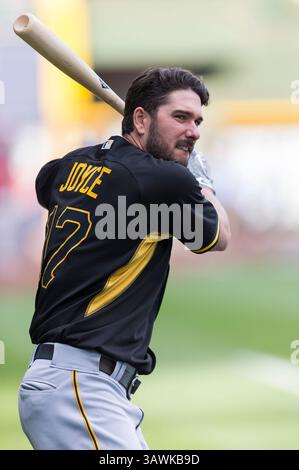29. Juli 2016: Matt Joyce #17 der Pittsburgh Pirates spielt vor dem Major League Baseball Spiel zwischen den Milwaukee Brewers und den Pittsburgh Pirates im Miller Park in Milwaukee, WI. John Fisher/CSM(Credit Image: &Copy; John Fisher/Cal Sport Media via ZUMA Wire) Stockfoto