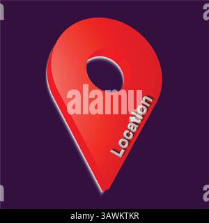 3D Rote Position Pin Symbol Vektor-Illustration für Karte und Navigation auf dunklem Hintergrund. Stock Vektor