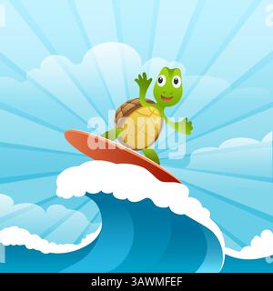 Cartoon Surfer Schildkröte Stock Vektor