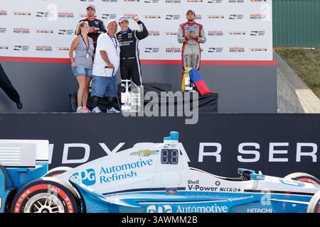31. Juli 2016 – Lexington, Ohio, USA – SIMON Penske Fahrer (22) feiert nach dem Sieg des Honda Indy 200 in Mid-Ohio. (Bild: © Adam Lacy via ZUMA Wire) Stockfoto