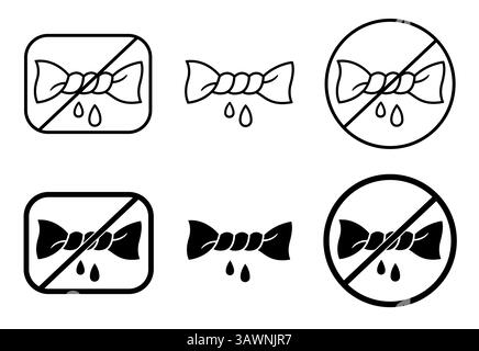 Keine Symbole für auswringende Wäsche. Einfaches Symbolset, Strichgrafik und einfarbige schwarze Silhouette. Handgezeichnete Vektorgrafik. Stock Vektor