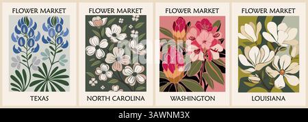 Retro-Plakate mit Blumen aus dem US-Bundesstaat Stock Vektor