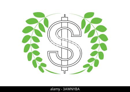 Dollarsymbol durchgehende einzeilige Zeichnung des isolierten Konturvektorsymbols Stock Vektor