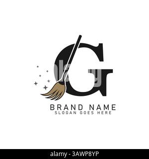 Letter G House Reinigungsbesen Logo. Symbol für Reinigungsbürste mit Buchstabe G Stock Vektor