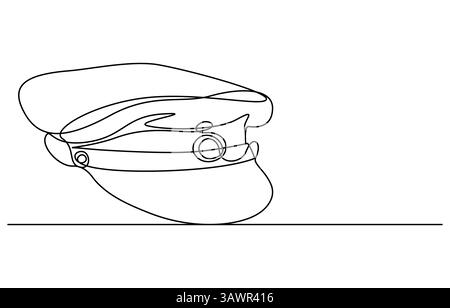 Captain Sailor hat eine Linienzeichnung, eine durchgehende Linienzeichnung eines Polizeihutes, Stock Vektor