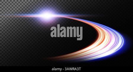 Die lebendigen und fesselnden Lichtkurven in Blau-, Orange- und Weißtönen glänzen vor einem dunklen Hintergrund Stock Vektor