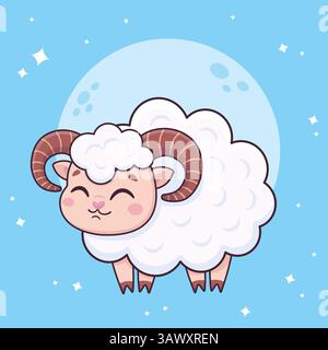 Niedliches Zeichentrickschaf. Sternzeichen Aries. Vektorabbildung. Stock Vektor