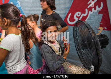 6. Juli 2016 - Moria, Lesbos, Griechenland - Kinderaktivitäten im Flüchtlingslager Kara Tebe, wo 1000 syrische Flüchtlinge untergebracht sind. (Bild: © Ton Koene via ZUMA Wire) Stockfoto