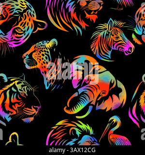 Animals seamless background. hand drawing. Not AI, Vector illustration Stock Vektor