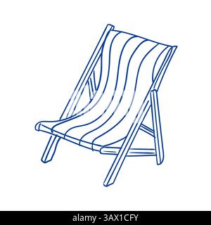 Entspannendes Strandstuhl-Design in minimalistischem Stil mit blauen Linien auf weißem Hintergrund Stock Vektor