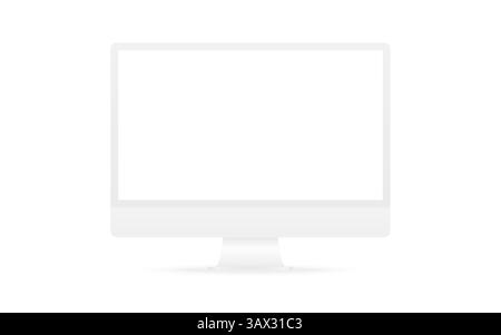 Monitormodell mit leerem Bildschirm. Weißer Computer oder Desktop isoliert auf sauberem Hintergrund. Vorlage für Projekt-, Website- oder Branding-Präsentation. Vect Stock Vektor