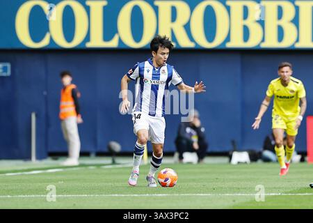 Vila-Real, Spanien. April 2025. Takefusa Kubo (Sociedad) Fußball/Fußball : spanisches Spiel "LaLiga EA Sports" zwischen Villarreal CF 2-2 Real Sociedad im Estadio de la Ceramica in Vila-Real, Spanien . Quelle: Mutsu Kawamori/AFLO/Alamy Live News Stockfoto