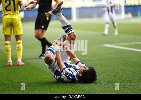 Vila-Real, Spanien. April 2025. Takefusa Kubo (Sociedad) Fußball/Fußball : spanisches Spiel "LaLiga EA Sports" zwischen Villarreal CF 2-2 Real Sociedad im Estadio de la Ceramica in Vila-Real, Spanien . Quelle: Mutsu Kawamori/AFLO/Alamy Live News Stockfoto