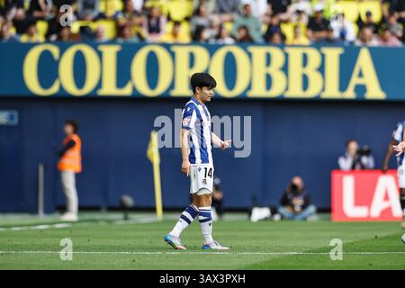 Vila-Real, Spanien. April 2025. Takefusa Kubo (Sociedad) Fußball/Fußball : spanisches Spiel "LaLiga EA Sports" zwischen Villarreal CF 2-2 Real Sociedad im Estadio de la Ceramica in Vila-Real, Spanien . Quelle: Mutsu Kawamori/AFLO/Alamy Live News Stockfoto