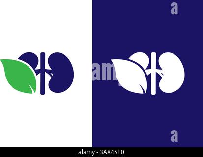 Organische Nieren-Logo-Kombination. Einzigartige interne Organ- und Blattlogotypvorlage. Stock Vektor