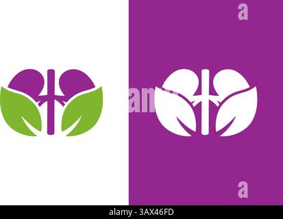 Nieren-Blatt-Logo-Kombination. Designvorlage für Urologie-Logotypen. Stock Vektor