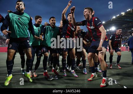 Letzte Freude (Bologna) ;während des italienischen Spiels der Serie A zwischen Bologna 1 und 0 Inter im Renato Dall'Ara Stadion am 20. April 2025 in Bologna, Italien. Stockfoto