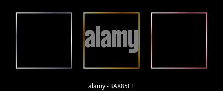 Dünnes Rahmenset aus Gold und Silber. Kollektion mit glänzenden Metallfolien. Goldenes leuchtendes geometrisches Grenzbündel im Art-Deco-Stil. Rechteckiges Linearelement für Foto, Kader, Karte, Emblem. Vektor Stock Vektor