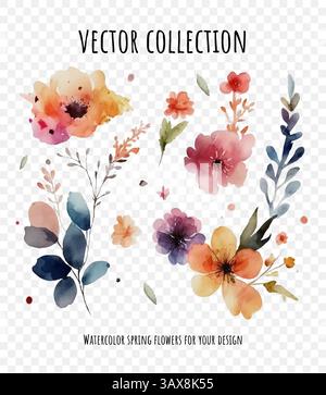 Set mit Blumenmotiven in Aquarellen Stock Vektor