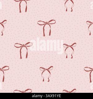 Nahtloses Muster mit Coquette-Schleife. Retro-Bowknotes mädchenhafter, endloser Hintergrund. Geschenkbänder wiederholen den Umschlag. Party-Buntstift gezeichnetes durchgehendes Ornament. Vektor han Stock Vektor