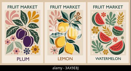 Set abstrakter Obstmarkt-Retro-Poster Stock Vektor