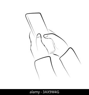 Smartphone in der Hand Illustrationsvektor Hand gezeichnet mit schwarzen Linien isoliert auf weißem Hintergrund. Stock Vektor