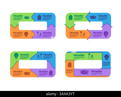 Infografik vier abgerundete Flussschritte farbenfroher Kreis kreisförmiger Workflow-Grafik-Set-Sammlung Stock Vektor