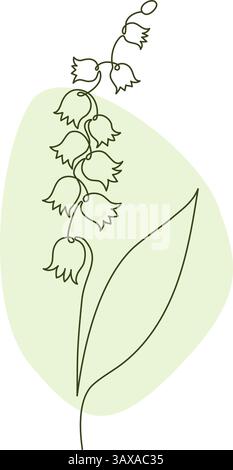 Frühlingsblume Lilie of the Valley in einer durchgehenden Linienzeichnung. Einfache, minimalistische Linear abstrakte Maiglocken. Vektor-Illustration für Hochzeitsdesign, Stock Vektor