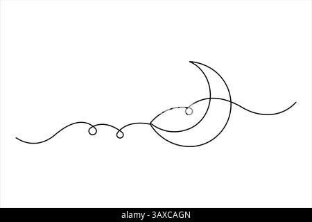 Mondsichel durchgehende einzeilige Kunstzeichnung der isolierten Umrissvektorillustration Stock Vektor