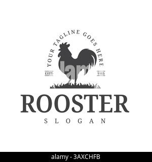 Hahn Silhouette und Grass Design Restaurant Logo Retro Vintage Vektor Stock Vektor