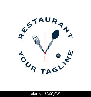 Löffel und Gabel drehen im Uhrzeigersinn einzigartiges Vektor-Logo für Lebensmittel- oder Restaurantgeschäft Stock Vektor