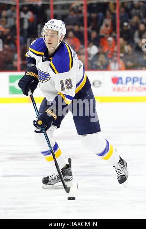6. Februar 2017: St. Louis Blues-Verteidiger Jay Bouwmeester (19) im NHL-Spiel zwischen den St. Louis Blues und Philadelphia Flyers im Well Fargo Center in Philadelphia, Pennsylvania. Christopher Szagola/CSM(Kreditbild: &Copy; Chris Szagola/CSM via ZUMA Wire) Stockfoto