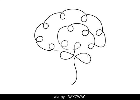 Ein-Linien-Design mit Gehirnsilhouette, Logo-Design, handgezeichnetes Minimalismus-Konzept Stock Vektor