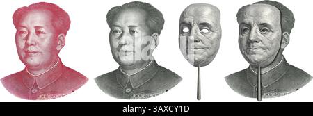 Geld. mao in der Maske franklins. Dollar Yuan-Symbol. USA china Wirtschaftskriegskonzept Stockfoto