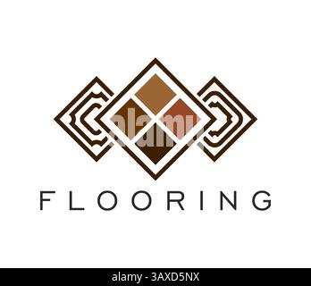 Holzboden oder Holzparkett Fliesen für Bodenbelag Service Firma, Vektor Emblem. Bodenbelag-Symbol für Bodenbelagservice, Parkettpflaster oder Innenraum DE Stock Vektor