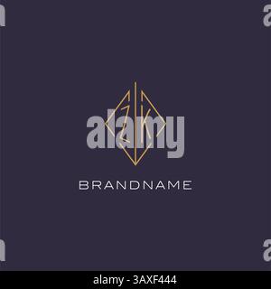 Initial Letter ZK Logo Monogramm mit Diamant Rautenmuster Design Ideen Vektor Grafik Stock Vektor