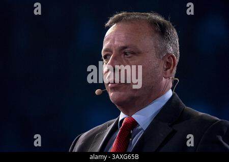 Der britische Geschäftsmann und politische Geldgeber Arron Banks stand während der Wahlkampagne Reform partyÕs vor Ort und Bürgermeister in der Utilita Arena in Birmingham. Stockfoto
