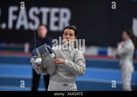 Kiew, Ukraine. April 2025. Kiew, Ukraine 19. April 2025 Alina Komaschtschuk während der ukrainischen Fechten Meisterschaft 2025 in Kiew, Ukraine (KUBANOV PAVLO UKR/SPP) Credit: SPP Sport Press Photo. /Alamy Live News Stockfoto