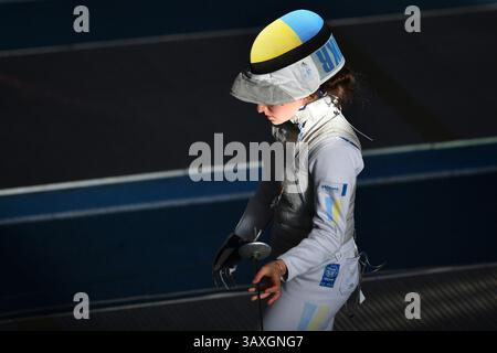 Kiew, Ukraine. April 2025. Kiew, Ukraine 19. April 2025 Olga Sopit während der ukrainischen Fechten Meisterschaft 2025 in Kiew, Ukraine (KUBANOV PAVLO UKR/SPP) Credit: SPP Sport Press Photo. /Alamy Live News Stockfoto