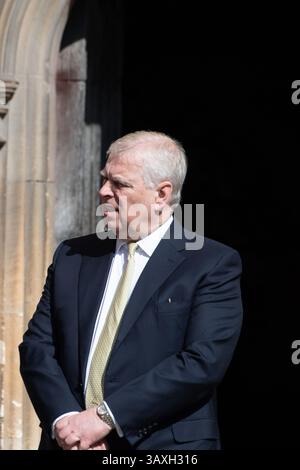 Windsor, Großbritannien. April 2025. Andrew, der Duke of York vor der St. George's Chapel in Windsor Castle vor dem Ostersonntag-Gottesdienst. Kredit: Maureen McLean/Alamy Stockfoto