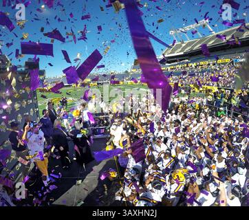 31. Dezember 2016 - Orlando, FL, USA - die LSU-Spieler feiern am Samstag, den 31. Dezember 2016, im Buffalo Wild Wings Citrus Bowl im Camping World Stadium in Orlando, Florida, einen Sieg von 29-9 gegen Louisville. (Kreditbild: © Joe Burbank/TNS via ZUMA Wire) Stockfoto