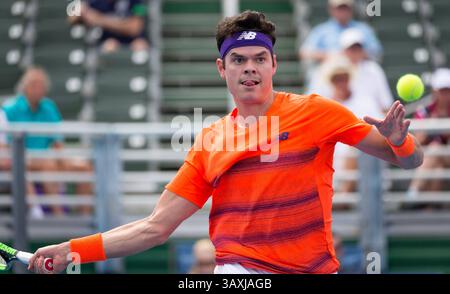 21. Februar 2017: Milos Raonic, Kanada, 2017 spielte im Delray Beach Stadium & Tennis Center in Delray Beach, Florida, USA, gegen Tim Smyczek. Milos Raonic besiegte Tim Smyczek mit 6:1 6:4. Mario Houben/CSM(Kreditbild: &Copy; Mario Houben/CSM via ZUMA Wire) Stockfoto