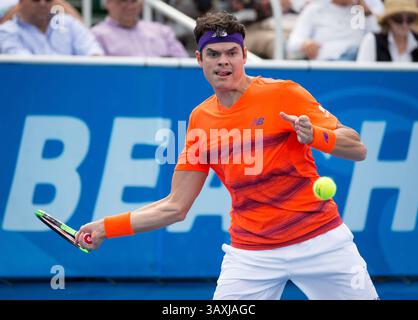 21. Februar 2017: Milos Raonic, Kanada, 2017 spielte im Delray Beach Stadium & Tennis Center in Delray Beach, Florida, USA, gegen Tim Smyczek. Milos Raonic besiegte Tim Smyczek mit 6:1 6:4. Mario Houben/CSM(Kreditbild: &Copy; Mario Houben/CSM via ZUMA Wire) Stockfoto