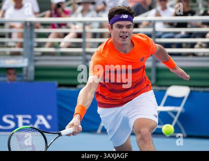 21. Februar 2017: Milos Raonic, Kanada, 2017 spielte im Delray Beach Stadium & Tennis Center in Delray Beach, Florida, USA, gegen Tim Smyczek. Milos Raonic besiegte Tim Smyczek mit 6:1 6:4. Mario Houben/CSM(Kreditbild: &Copy; Mario Houben/CSM via ZUMA Wire) Stockfoto