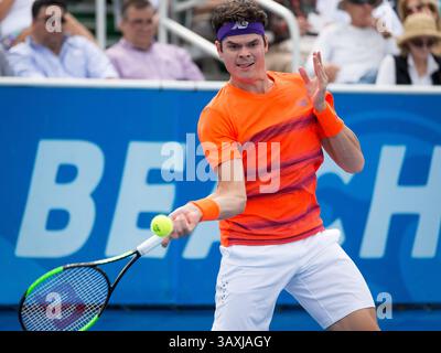 21. Februar 2017: Milos Raonic, Kanada, 2017 spielte im Delray Beach Stadium & Tennis Center in Delray Beach, Florida, USA, gegen Tim Smyczek. Milos Raonic besiegte Tim Smyczek mit 6:1 6:4. Mario Houben/CSM(Kreditbild: &Copy; Mario Houben/CSM via ZUMA Wire) Stockfoto