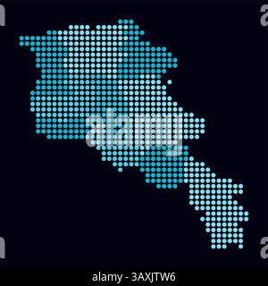 Armenien gepunktete Karte. Digitale Landkarte des Landes auf dunklem Hintergrund. Armenische Form mit kreisförmigen Punkten. Farbige Punkte. Große Kreise. Stock Vektor
