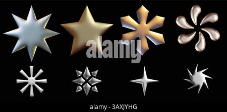 3D Metallic Star Shapes Kollektion. Stock Vektor